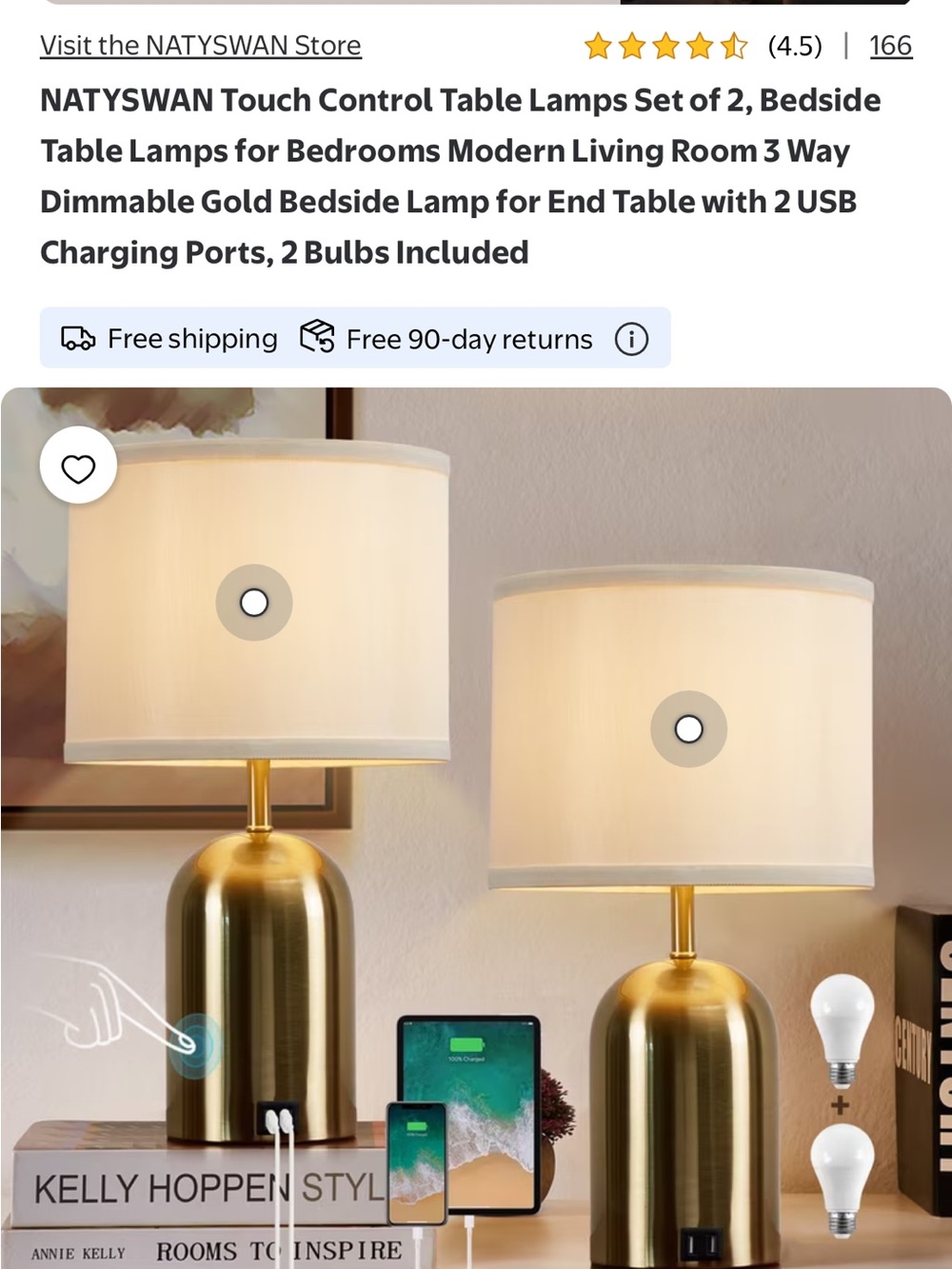 Gold Touch Control Table Lamps - Set of 2